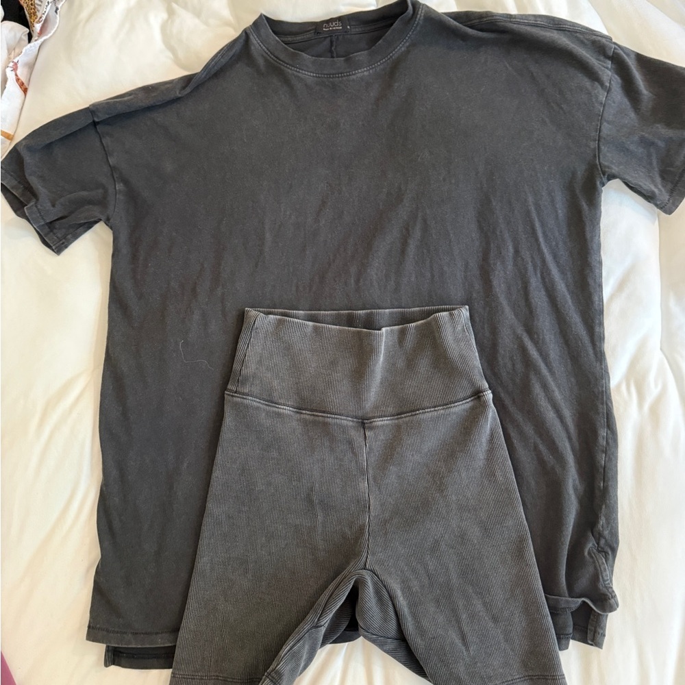 Nuuds Ribbed Biker Short Set | Washed XS